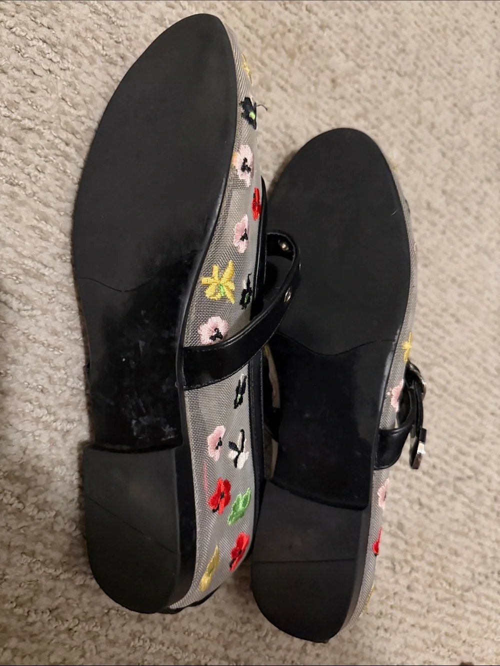 Women's Floral Embroidered Mary Jane Flats - Gray with Multicolor Flowers 7.5